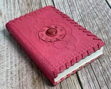Real Leather Journal, Gem Stone, Sewn Edging, Cotton Recycled Paper Pages, Embossed Design, Notebook, Diary, Clean Cut Ink Leafs, Natural