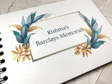 Personalised Blue Gold Leaf A3/A4/A5 Scrapbook, Photo Album, Guest Book, Memory Book, Event Gift