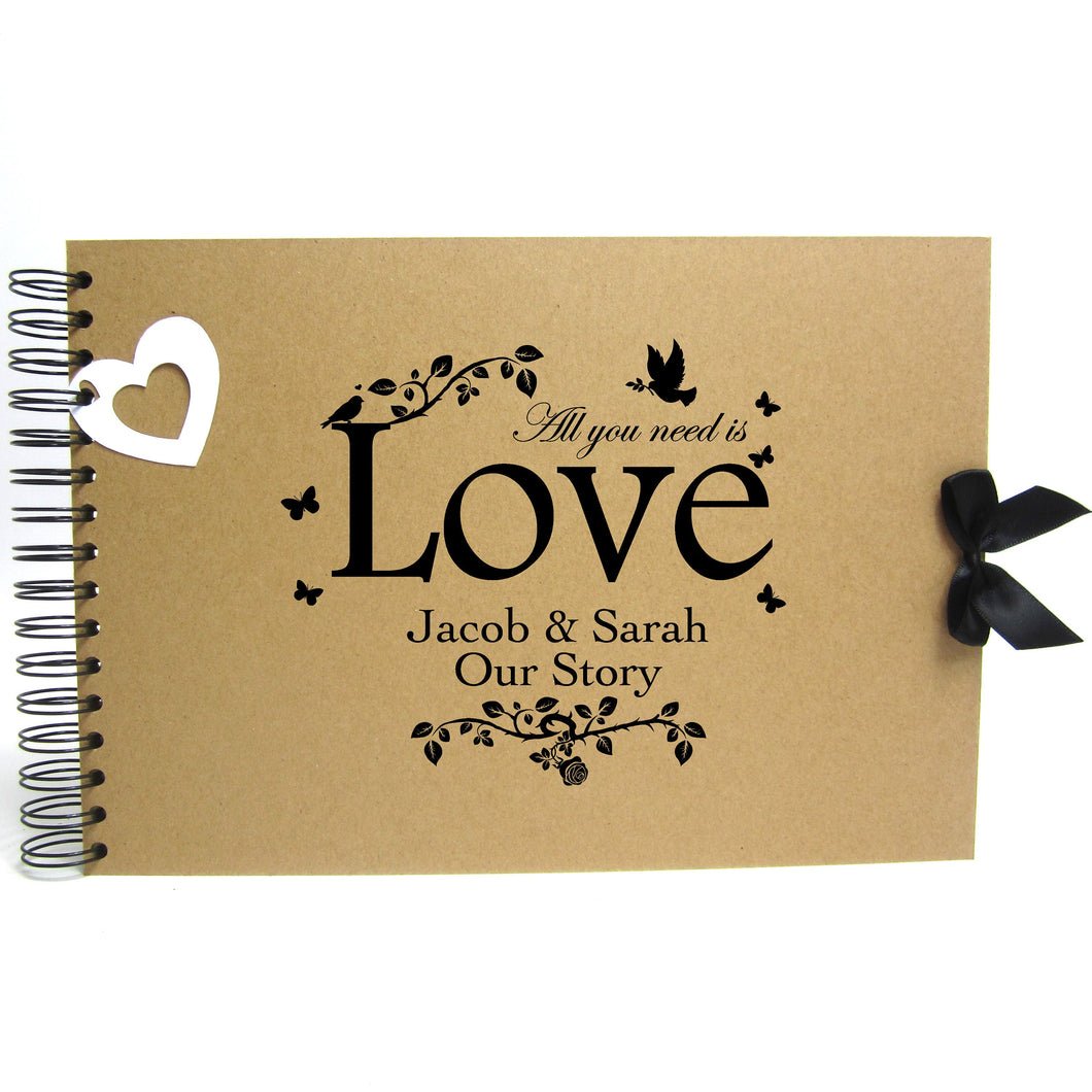 Personalised Kraft Scrapbook A5 A4 All You Need is Love, Photo Album, Keepsake