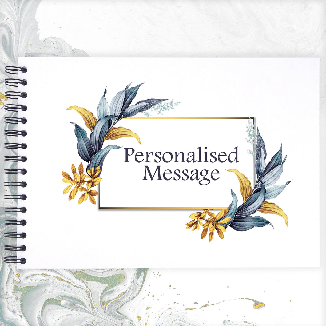 Personalised Blue Gold Leaf A3/A4/A5 Scrapbook, Photo Album, Guest Book, Memory Book, Event Gift