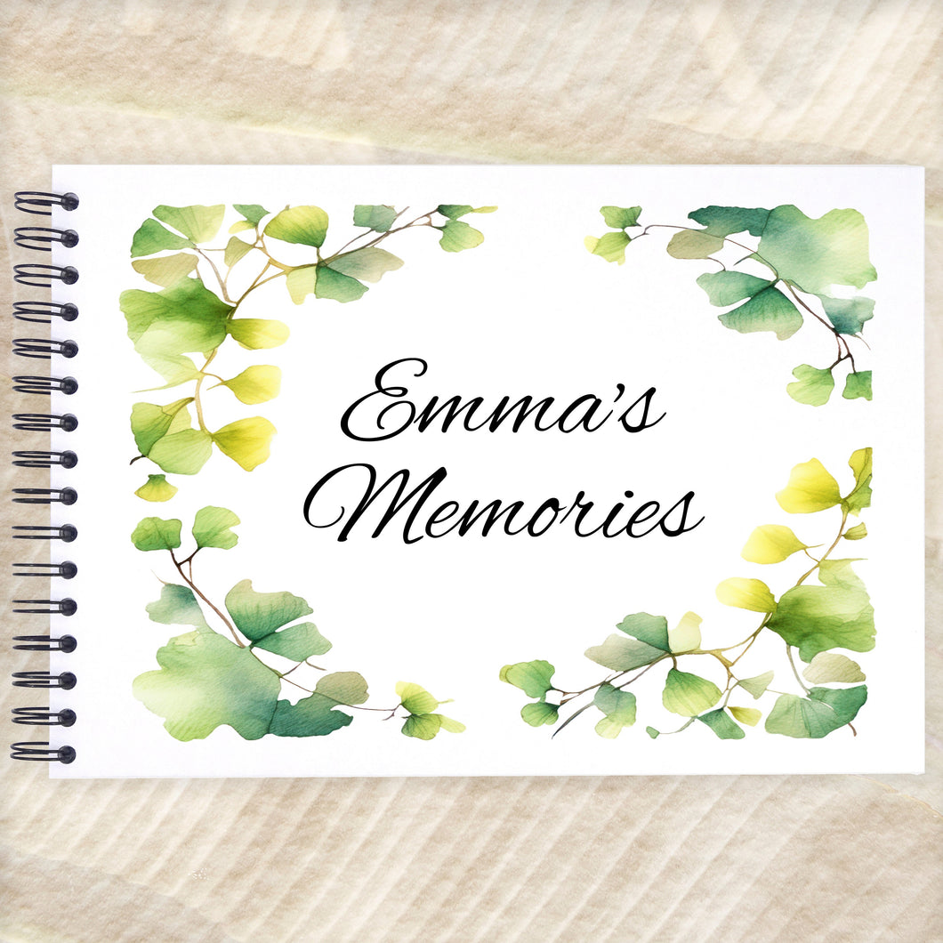 Personalised Watercolour Leaf Border A3/A4/A5/Square Travel Holiday Scrapbook, Memory, Photo Album, Floral