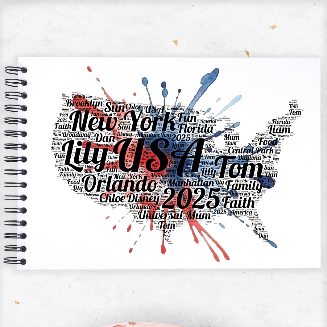Splash Personalised A3/A4/A5/ USA Travel Holiday Scrapbook, Photo Album, America, Hollywood, New York, Washington, United States
