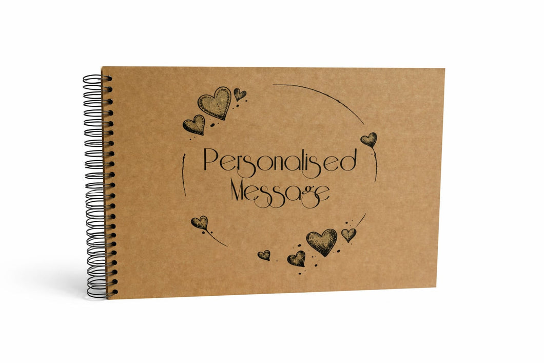 BIG Book 100 sheets, A3 Square Scrapbook Photo Album, Personalised Front Cover, Black Kraft Brown White Card Sheets