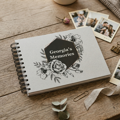 Personalised Black Flowers A3/A4/A5 Scrapbook, Photo Album, Guest Book, Memory Book, Event Gift