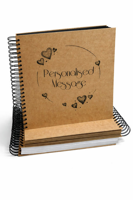 BIG Book 100 sheets, A3 Square Scrapbook Photo Album, Personalised Front Cover, Black Kraft Brown White Card Sheets