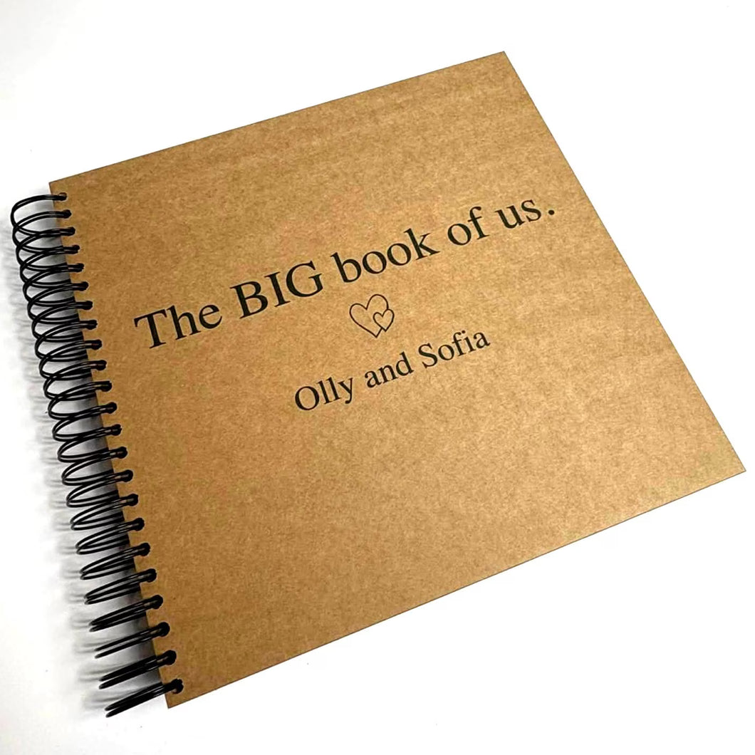 The BIG Book of Us, 200 Pages A3 Square Scrapbook Photo Album, Personalised Front Cover, Black Kraft Brown White Card Sheets