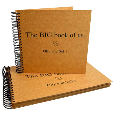 The BIG Book of Us, 200 Pages A3 Square Scrapbook Photo Album, Personalised Front Cover, Black Kraft Brown White Card Sheets
