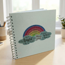 Personalised Rainbow and Cloud Word Art A3/A4/A5/Square, Scrapbook, Photo Album, Typography Cloud, Guestbook, School Leavers, Birthday