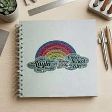 Personalised Rainbow and Cloud Word Art A3/A4/A5/Square, Scrapbook, Photo Album, Typography Cloud, Guestbook, School Leavers, Birthday