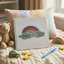 Personalised Rainbow and Cloud Word Art A3/A4/A5/Square, Scrapbook, Photo Album, Typography Cloud, Guestbook, School Leavers, Birthday