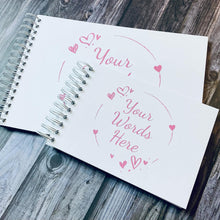 A3 A4 A5 Personalised Heart Border Rose Gold Scrapbook Photo Album, White Hardboard, Wire Binding, Landscape, Matte Pink