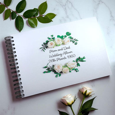 Personalised White Roses A3/A4/A5 Scrapbook, Photo Album, Guest Book, Wedding