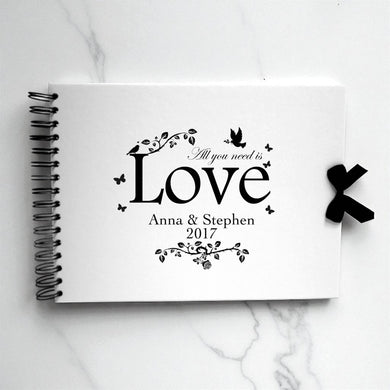 Personalised White Scrapbook A5 A4 All You Need is Love, Photo Album, Keepsake