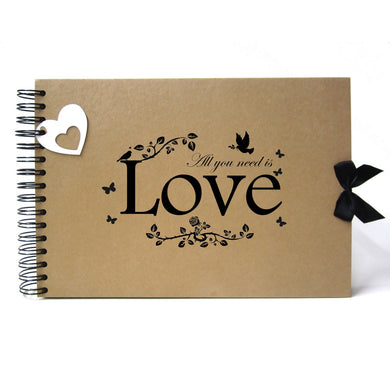 Scrapbook, A5 A4 All You Need is Love, Card Pages, Photo Album, Keepsake, Kraft, Guestbook