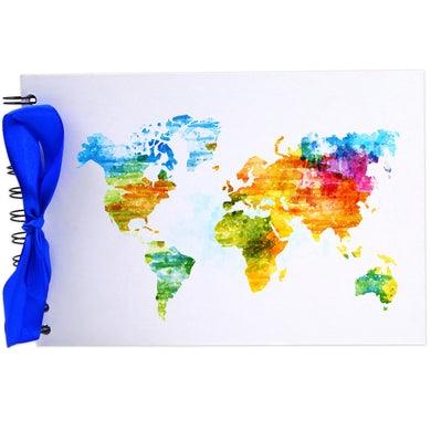 Ribbon, World Map, Photo Album, Scrapbook, Blank White Pages, A5
