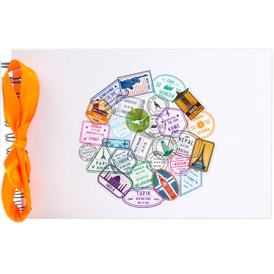 Ribbon, Travel Stamps, Photo Album, Scrapbook, Blank White Pages, A5