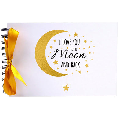 Ribbon, Gold Moon and Back, Photo Album, Scrapbook, Blank White Pages, A5