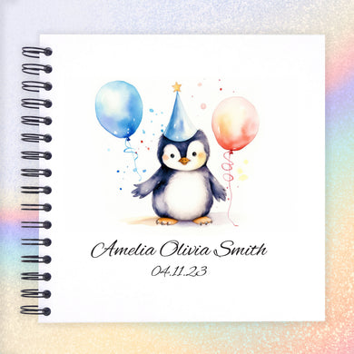 Personalised New Baby Penguin A3/A4/A5/Square Scrapbook, Photo Album, Guest Book, Memory Book