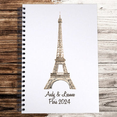 A4 Portrait Personalised Eiffel Tower Paris Scrapbook Photo Album, Memories Keepsake, White/Kraft/Black Card Pages,Wire Binding