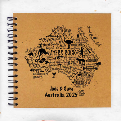 Personalised A5/A4/A3 WORD ART Australia Map Scrapbook Travel Journal, Photo Album, Gift