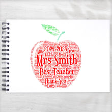 Personalised A3/A4/A5/Square Apple Teacher Gift Word Art, Scrapbook, Photo Album, Typography Cloud, Guestbook